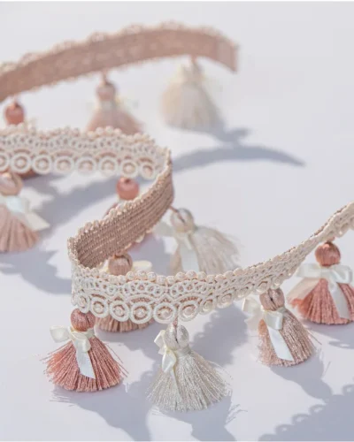 Elysee Tassel Fringe Trim in Blush Pink and Ivory – Soft Romantic Curtain Detail