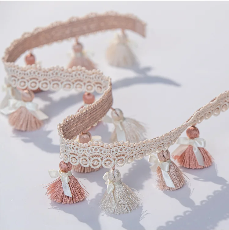 Elysee Tassel Fringe Trim in Blush Pink and Ivory – Soft Romantic Curtain Detail