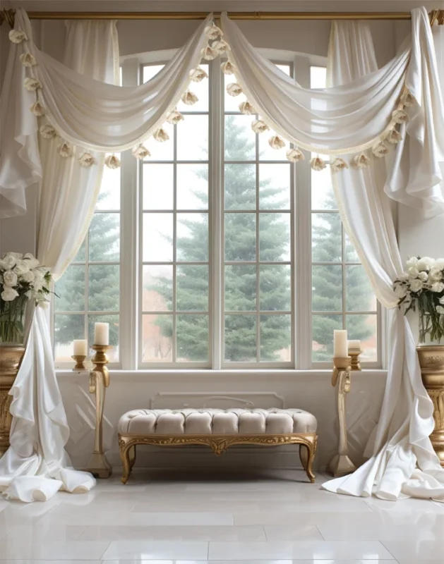 Elegant window styling with sheer curtains featuring Nymph Garden Lace Trim
