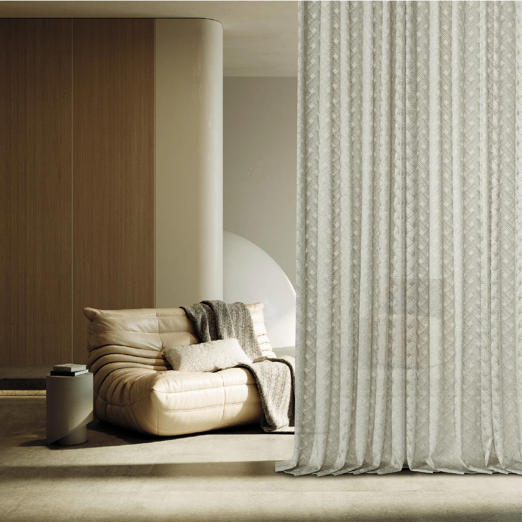 Serene Weave Sheer Curtain in modern living room with soft light and woven texture