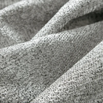 Designer ripple sheer curtain fabric in grey tone with soft texture and light-dimming voile effect.