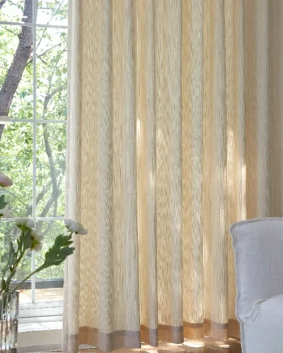 Cloud Veil Curtain in Warm Beige – Chenille Sheer with Soft Light
