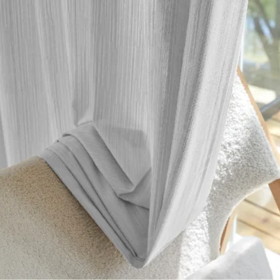Close-up of Cloud Veil Curtain – Soft Chenille Sheer Draping on Sofa