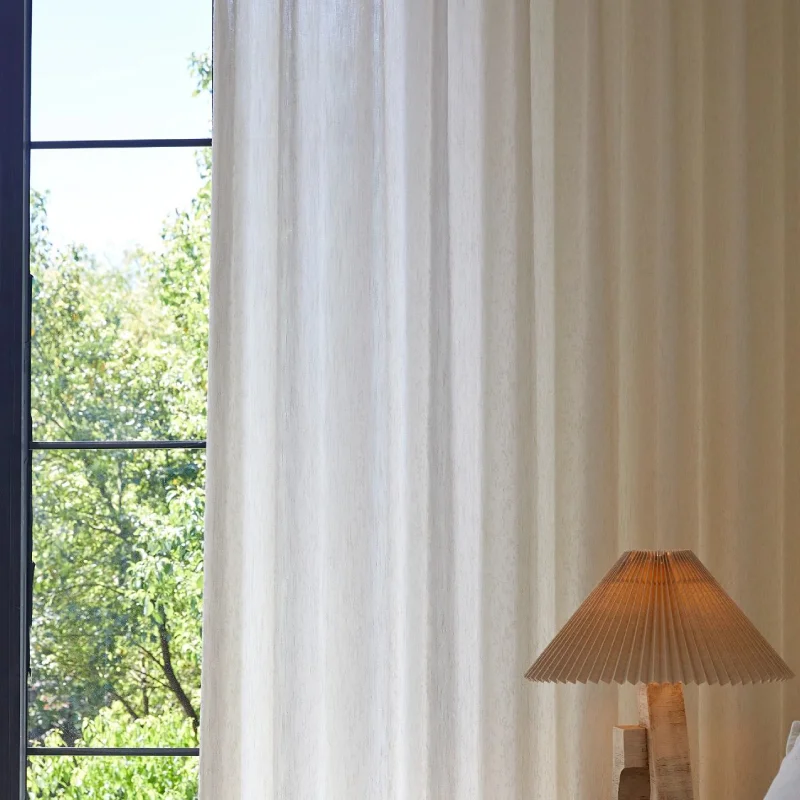 Botanical Jacquard Sheer Curtain with soft light beside a warm-toned table lamp