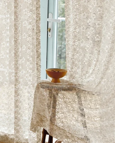 sheer floral lace curtain – vintage lace curtain by Lemonhone