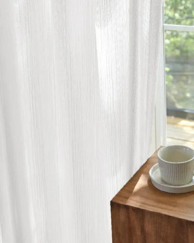 Cloud Veil Curtain in Soft Morning Light – Chenille Sheer for Cozy Interiors