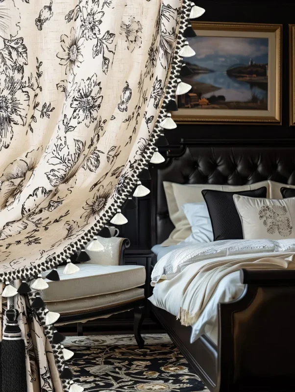 French Style Curtain with Valance in Elegant Bedroom