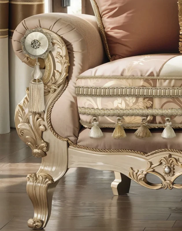 Medici Tassel Curtain Trim on baroque style luxury sofa base