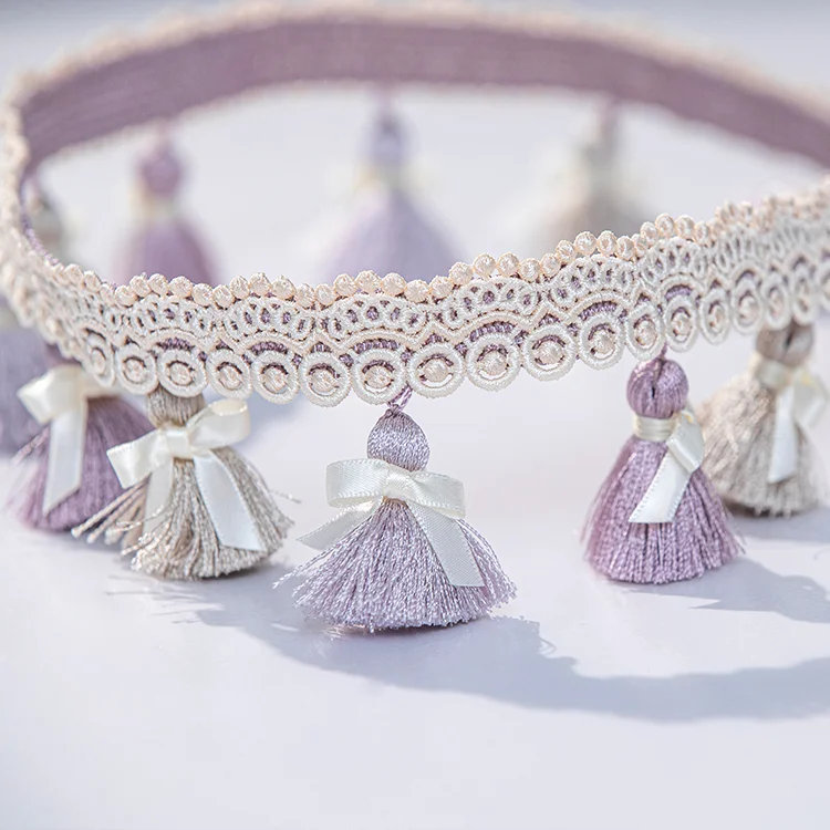 Elysee Tassel Fringe Trim in Lavender and Ivory – Romantic Lace Curtain Accent