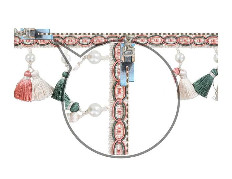 Annecy Tassel Curtain Trim with dual-tone tassels and woven band