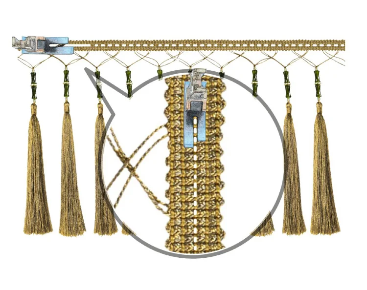 Gold Chinese knot curtain tassel set with center medallion and side hanging tassels for traditional decor