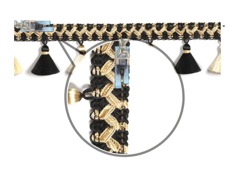 Classic Weave Tassel Fringe Trim – Gold and Black Detail Zoom