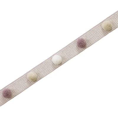 Eden Pom Pom Fringe Trim in Mauve, Ivory, and Grey for Soft Decor Accents