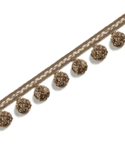 Brown pom pom curtain trim with braided cotton band – Chestnut tone