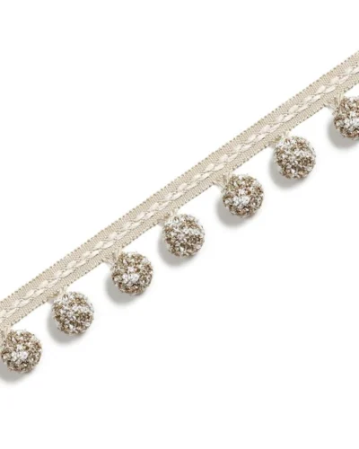 Ivory pom pom curtain trim with braided linen band – Natural Oat style