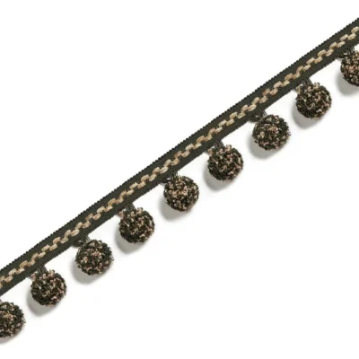 Green pom pom curtain trim – Forest Moss braided fringe