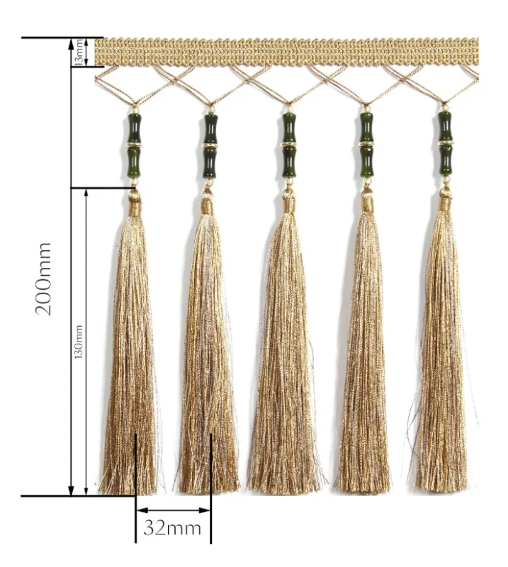 Eden Pom Tassel Trim – Size Measurement Diagram with Overall Height and Tassel Spacing