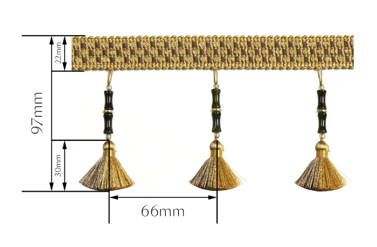 Bamboo Rhythm Tassel Curtain Trim size diagram with measurements