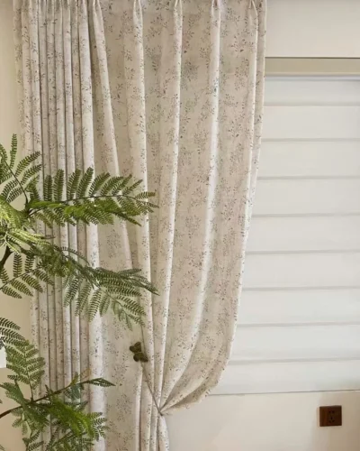 Willow Whisper Curtain – botanical linen look curtain drape with tieback styling