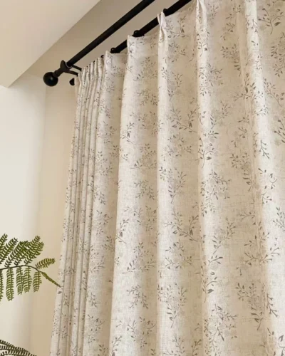 Willow Whisper Curtain – botanical linen look curtains with grommet top on rod