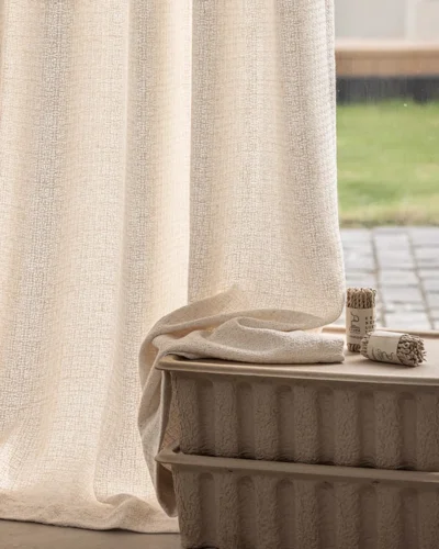 Soft textured curtain fabric with lattice weave for custom drapes.