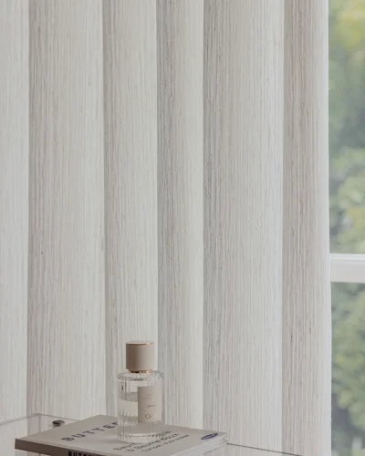 Ridge Texture Curtain – close-up of soft cream textured curtain panels with woven ridge lines