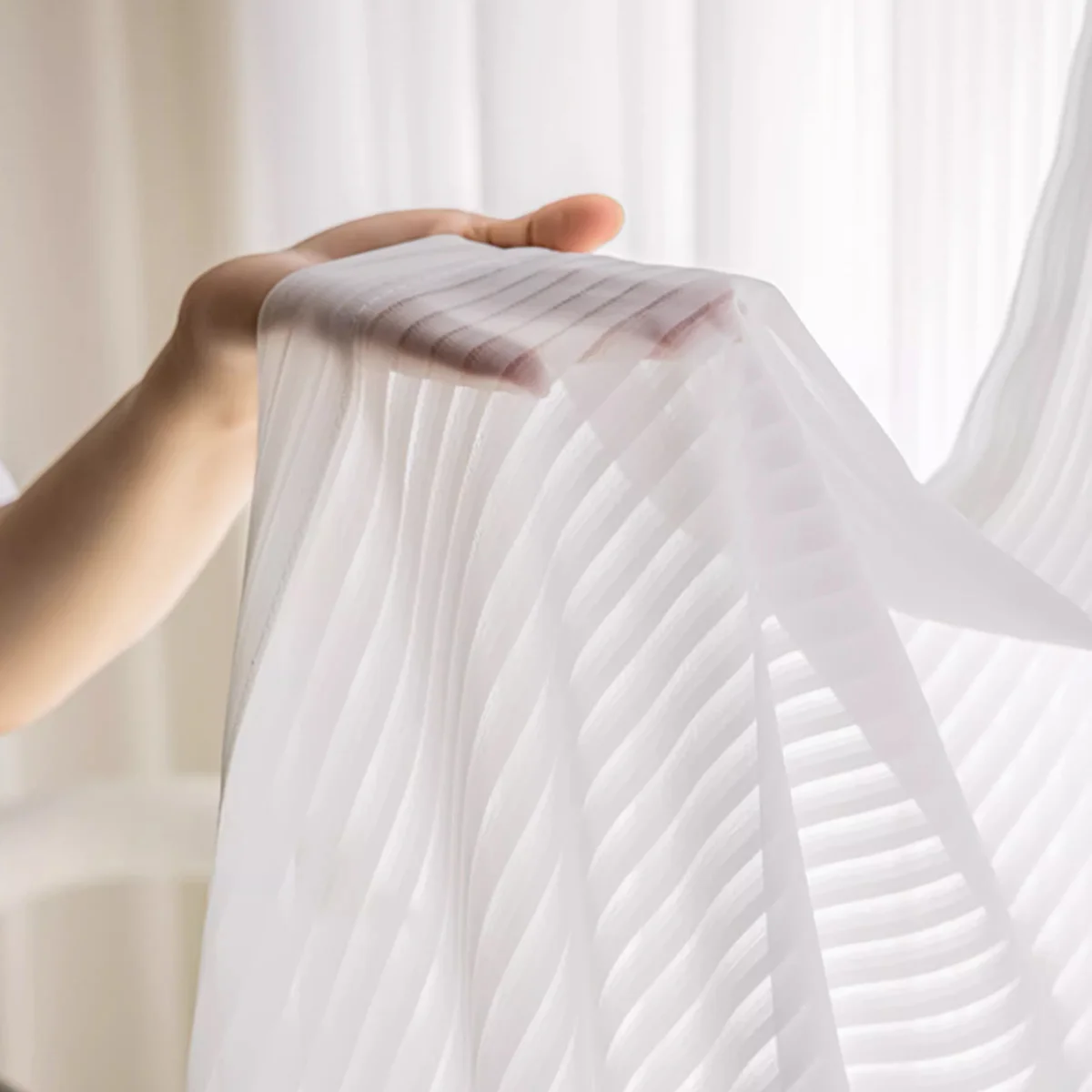 Vertical Stripe Sheer Curtain – Soft Textured Voile