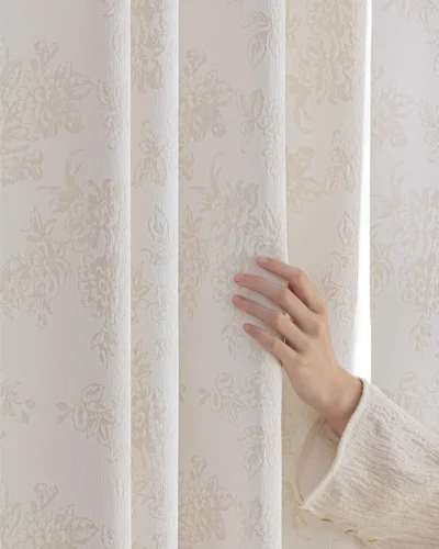 Warm Beige Floral Jacquard Curtain Fabric