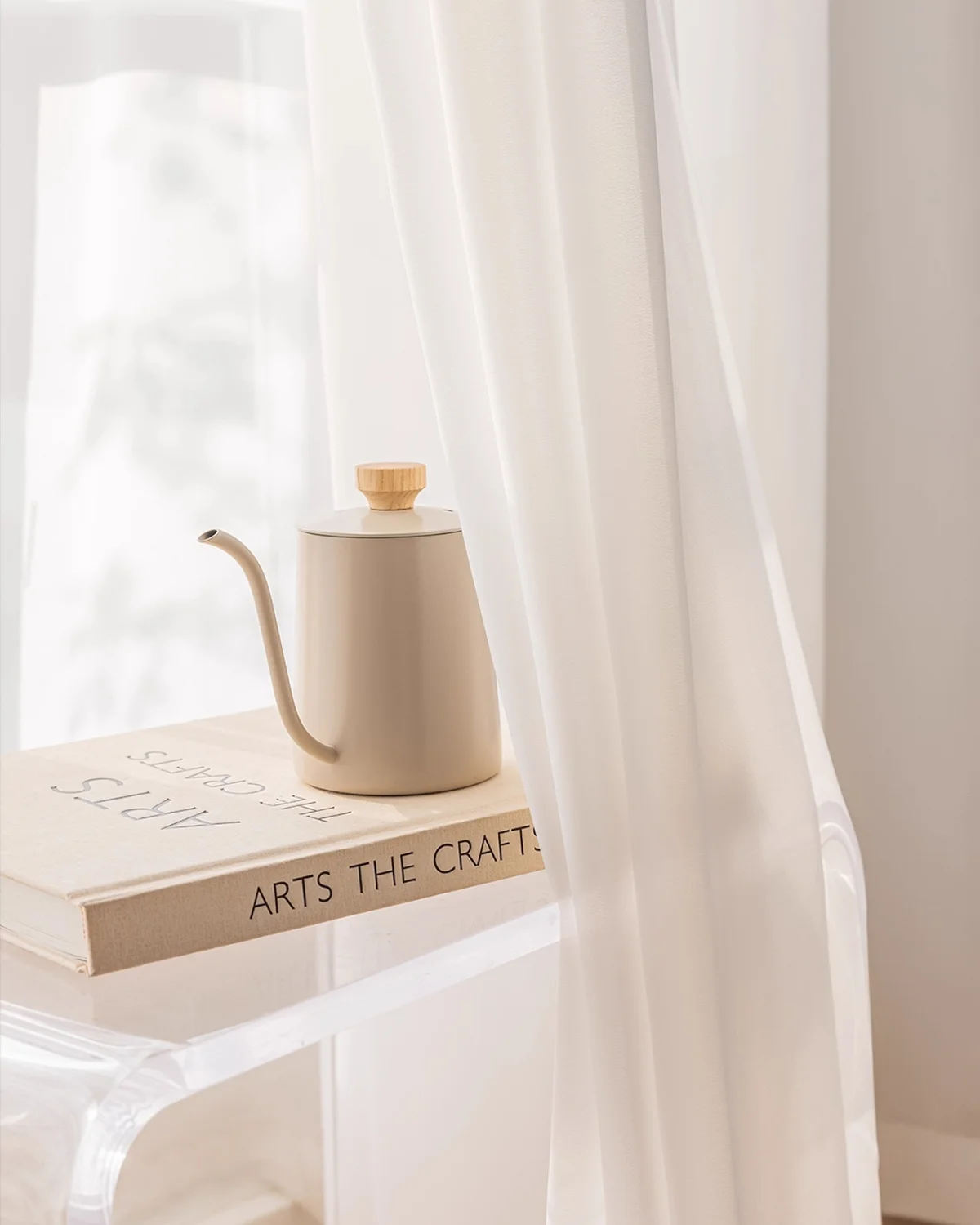 Cloudveil Sheer Curtain – white sheer curtain with soft daylight and a mug on the windowsill