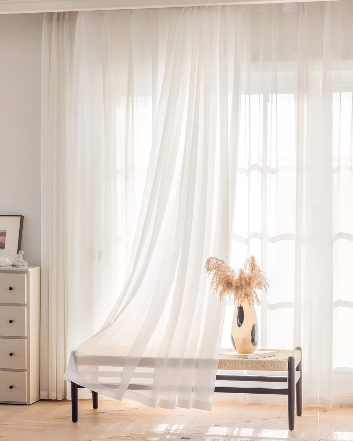 Cloudveil Sheer Curtain – whisper-soft white sheer curtain in a bright living room