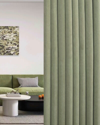 Sage green curtain fabric swatch – soft muted olive
