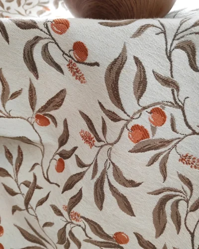 Autumn Berry Jacquard blackout curtain pattern – botanical vine and berry print close-up