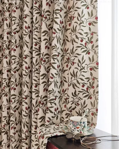 Nocturne Berry Jacquard Curtain – Ivory Botanicals, vintage leafy curtains in a bright room