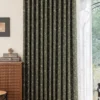 green floral jacquard curtain full-length panel in living room (Forest Bloom)