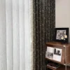green floral jacquard curtain layered with white sheer curtain (Forest Bloom)