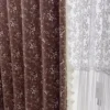 brown floral jacquard curtain in mocha brown (Cocoa Bloom) styled with sheer curtains