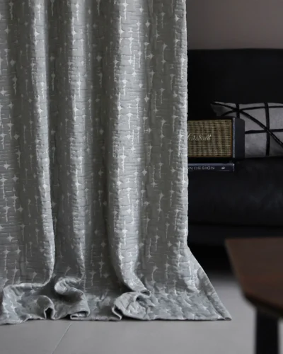 Ash Vein sheer curtain in abstract textured voile, soft light filtering and daytime privacy