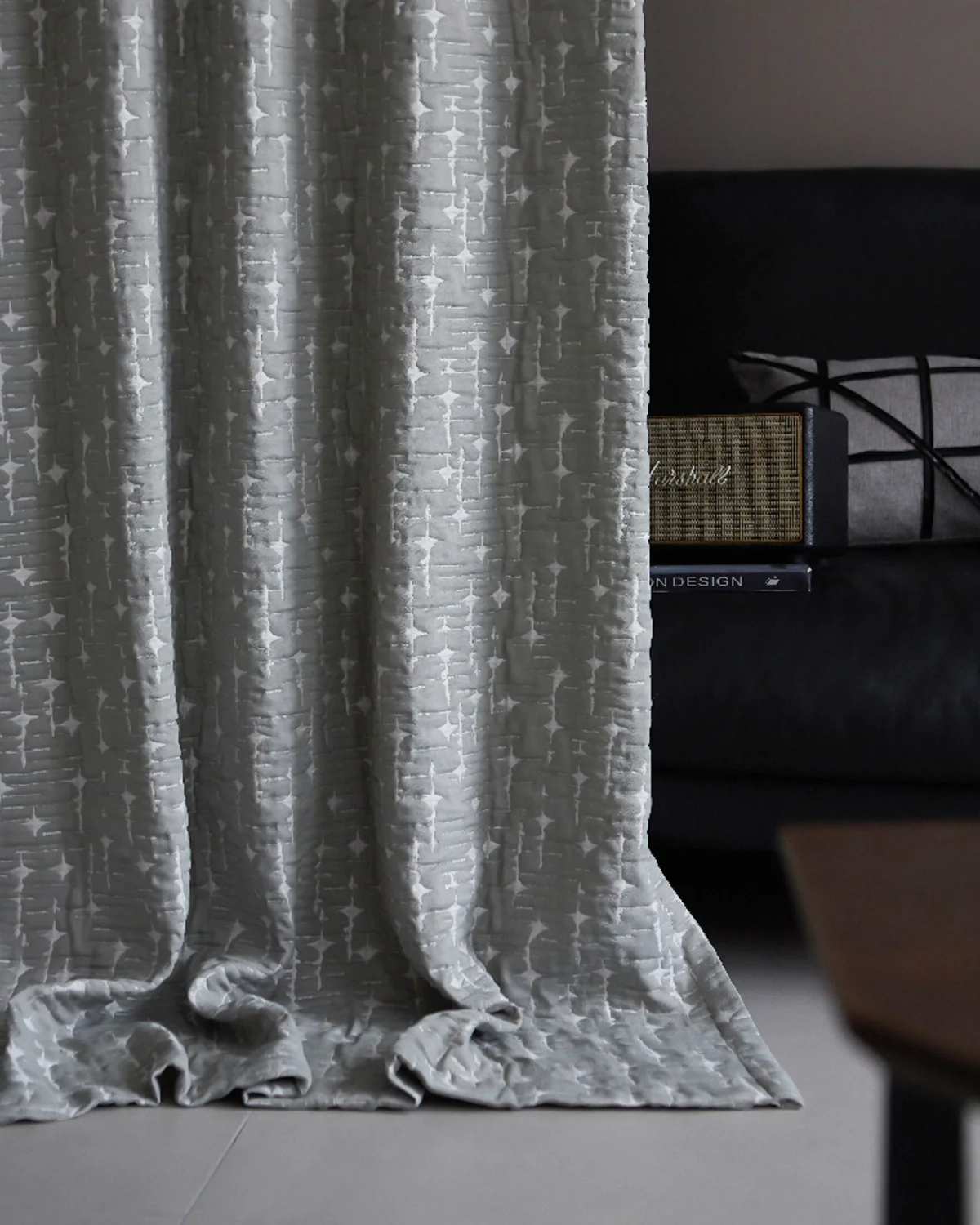 Ash Vein sheer curtain in abstract textured voile, soft light filtering and daytime privacy