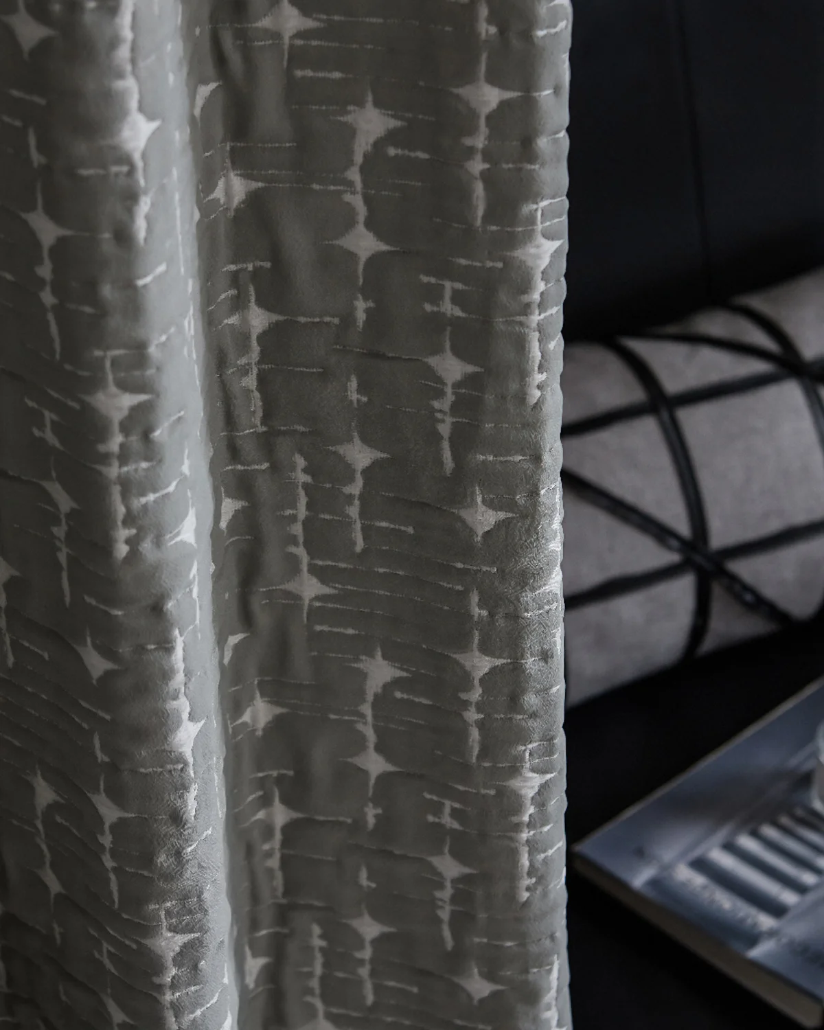 Ash Vein sheer curtain in abstract textured voile, soft light filtering and daytime privacy