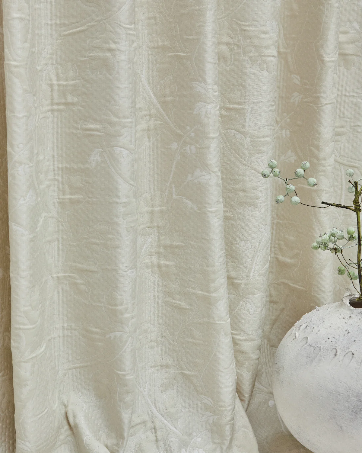 Silent Vine Jacquard Curtain with subtle botanical relief texture