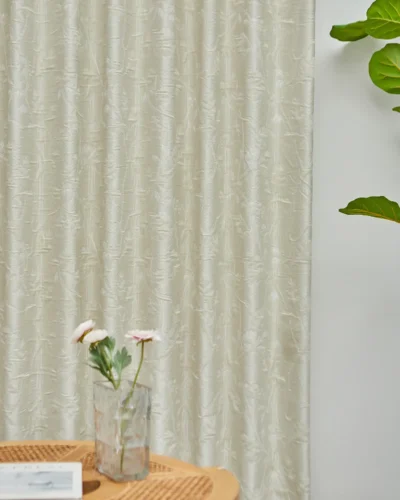 Silent Vine Jacquard Curtain with subtle botanical relief texture, styled beside a table