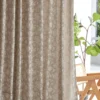 Floral jacquard sheer curtain in warm beige with vine pattern, light filtering and soft privacy