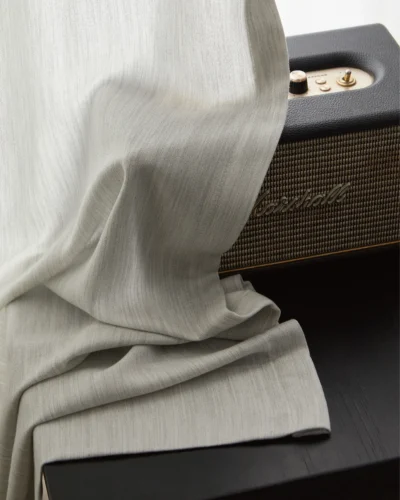 Silvermist light-filtering grey texture curtain drape and hem detail