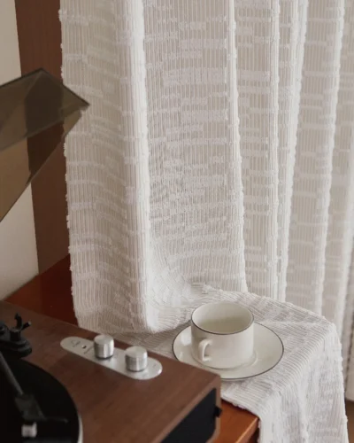 Ivory Trellis Curtain – Soft Grid Jacquard S-Curve, airy light-filtering drape