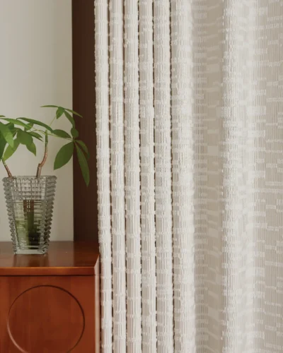 Ivory Trellis Curtain – Soft Grid Jacquard | S-Curve