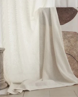 Oat Cloud Sheer Curtain in creamy ivory, full-length semi-sheer drape with textured veil