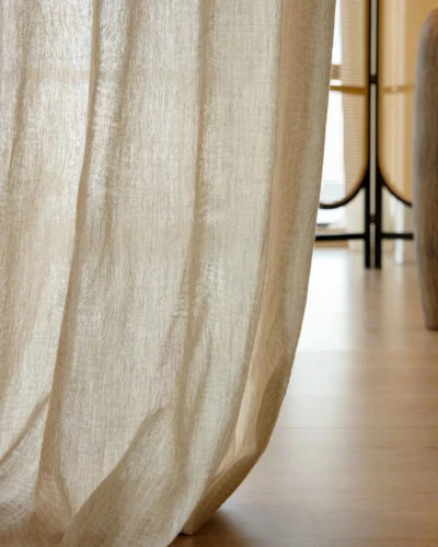 Oat Veil Sheer Curtain drape detail showing quiet woven texture