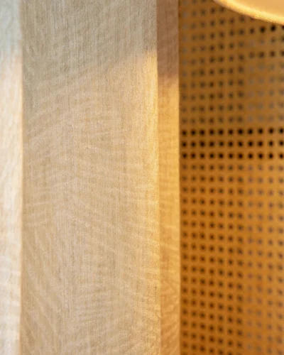 Oat Veil Sheer Curtain fabric close-up with linen-like texture in warm light