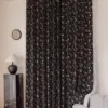 Midnight Rose jacquard curtain in Cocoa Bloom, black vintage floral living room