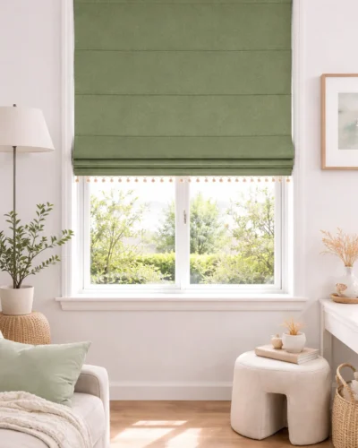Made-to-measure Roman shades in modern minimalist living room